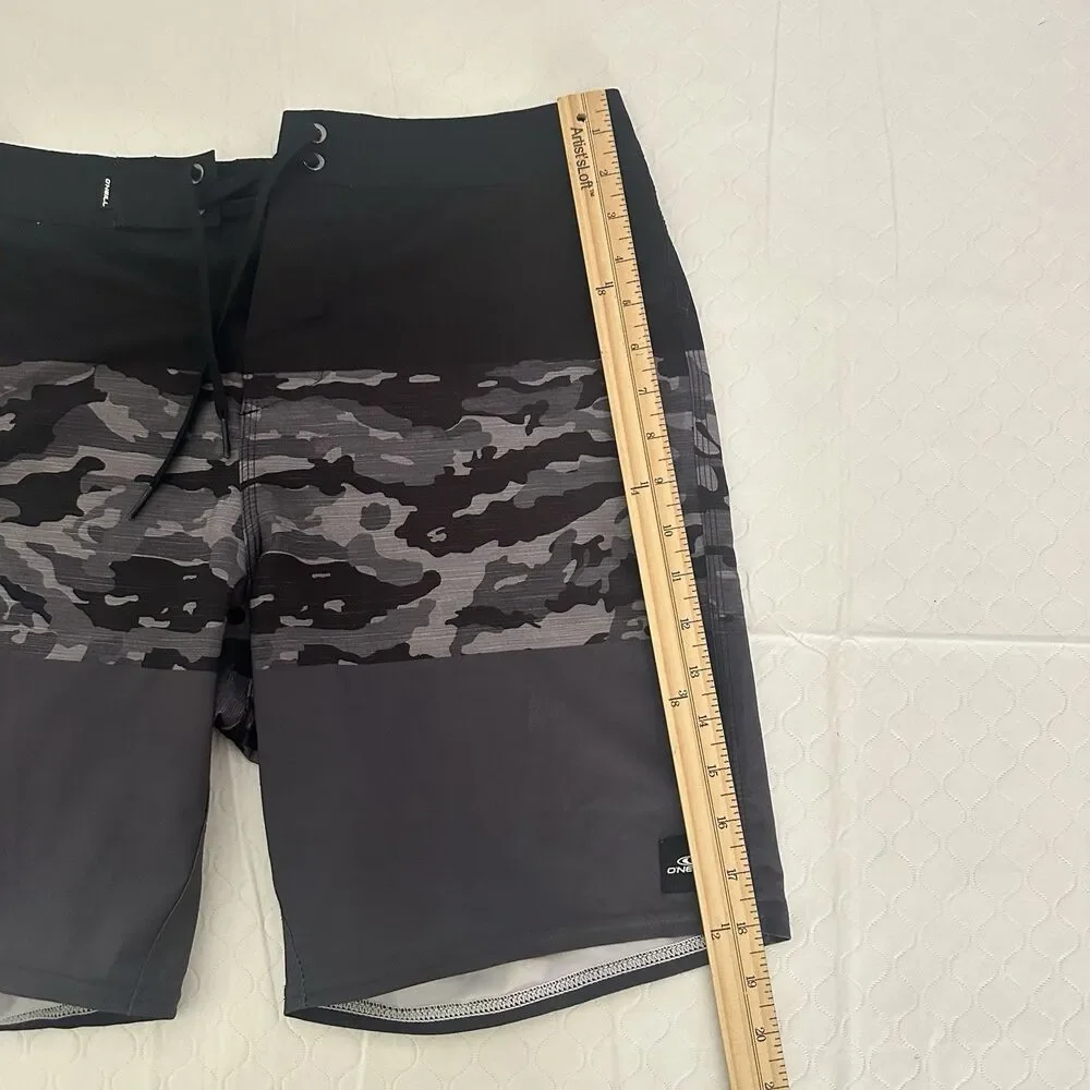 Mens Oneill Hyperfreak Camo Black Gray Swim Surf Boardshort Waist 32